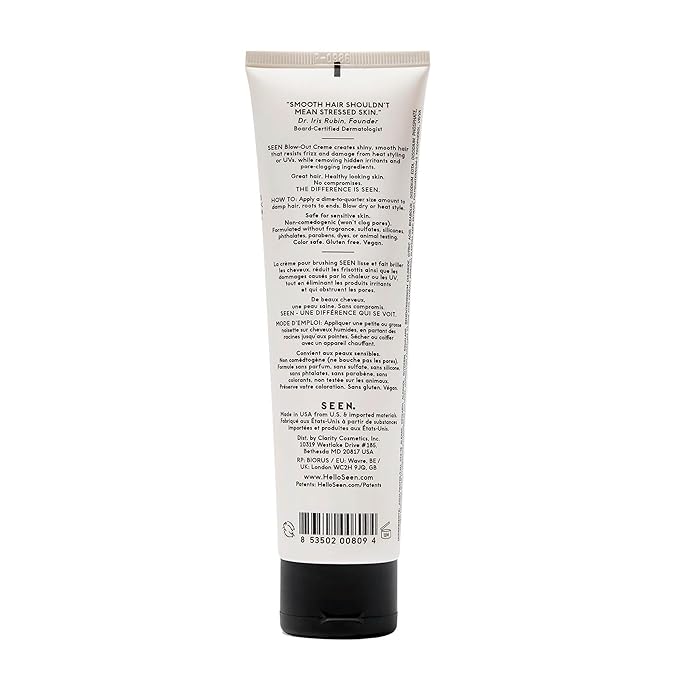 SEEN Blow-Out Creme, Fragrance Free - Non-Comedogenic & Sulfate-Free Blow Out Hair Cream- Reduces Frizz- Heat Protectant- Safe for Sensitive, Eczema & Acne Prone Skin