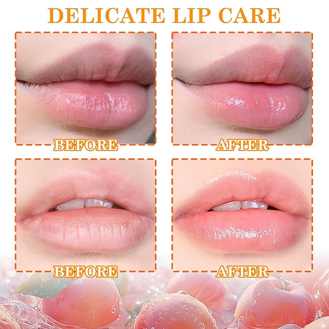 2 Pack Peach Lip Scrub Set,Long Lasting Moisturizing Lip Scrubber Exfoliator, Cleansing Hydrating Lip Exfoliator Scrub and Moisturizer Kit for Chapped Dry Lips