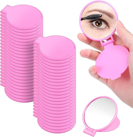 50 Pcs Round Compact Mirror for Purse Mini Folding Mirror Portable Pocket Mirror Makeup Small Mirror Vintage Portable Travel Makeup Mirror for Women Daily Use (Pink)