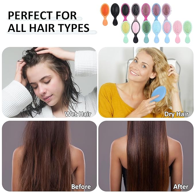 28Pcs Mini Hair Brush Soft Bristles Bulk Hair Brushes for Wet/Dry Hair, Mini Wet Hair Brush Detangler Travel Hair Brushs for Most Hairs Types