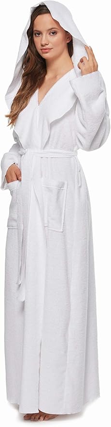 Arus Women's Princess Robe Ankle Long Hooded Lightweight Turkish Cotton Bathrobe