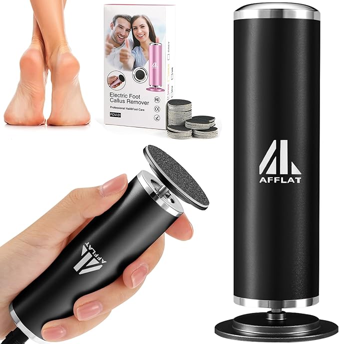 AFFLAT Electric Foot Callus Remover, Adjustable Speed (0-800Rpm), Adjustable Speed Foot Scrubber with 60 Pcs Sandpaper Discs,Professional Pedicure Tool, Electric Callus Remover for Feet,Black