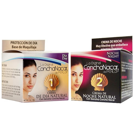 Concha Nacar Face Cream Combo 1-2 - Day Cream 2oz, Night Cream 2oz - Crema De Dia, Crema De Noche - Para Piel Manchas En Cara
