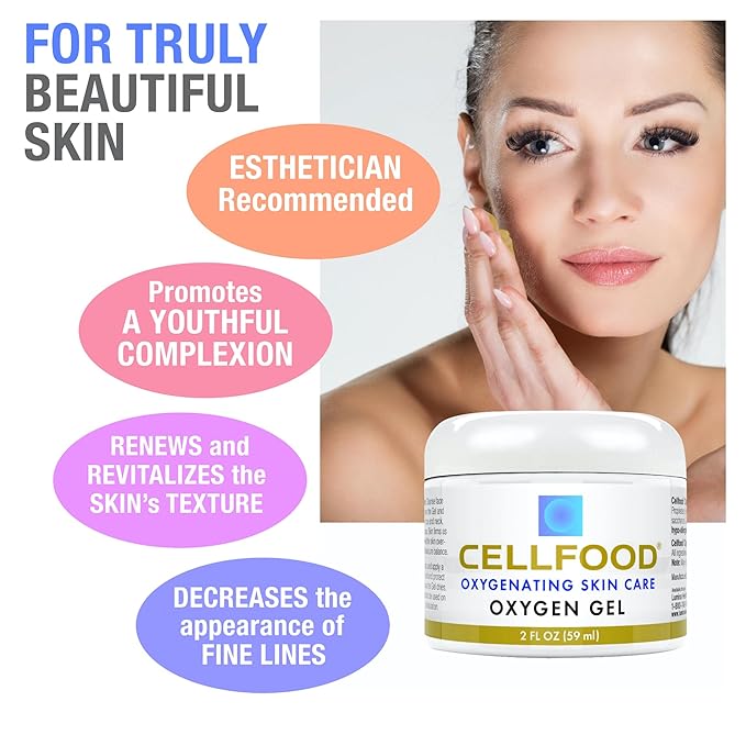 Cellfood Oxygen Gel, 2 fl oz - Nutrient Rich - Provides Moisture & Protection, Decreases Appearance of Fine Lines - Aloe Vera, Lavender Blossom Extract, Cellfood & Glycerine - Hypoallergenic, Non-GMO