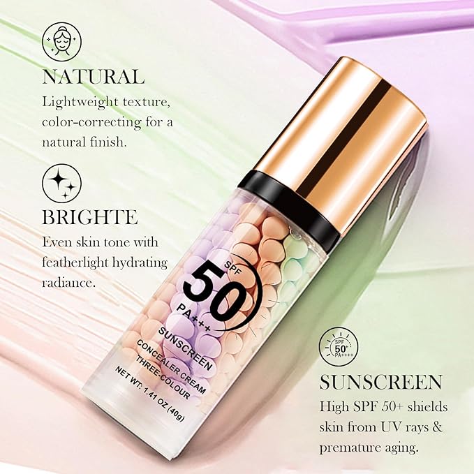 3-in-1 Primer for Face Before Makeup, 3 Colors Makeup Primer, One Step Color Correcting Primer, SPF 50 Sunscreen Isolation Cream, Oil Control, Moisturizing and Waterproof Color Corrector