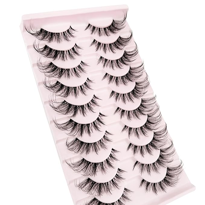 Cat Eye Lashes Wispy False Eyelashes Yasnai Strips Lashes Fox Eye Lash Fake Lashes Natural Look Eyelashes 10 Pairs Pack