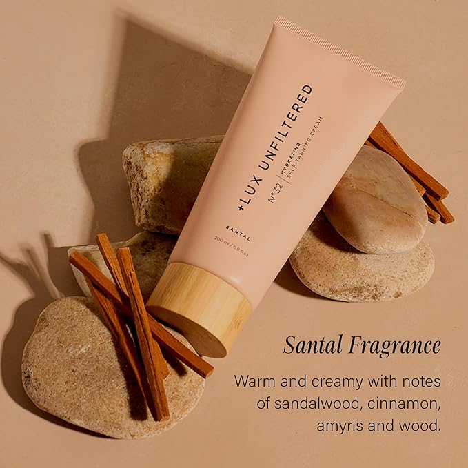 '+ Lux Unfiltered N°32 Gradual Self Tanner, Hydrating Self Tanning Lotion with Shea Butter & Squalane - Non-Sticky, No Transfer, Natural-Looking Tan - Vegan & Cruelty-Free Sunless Tanner - Santal