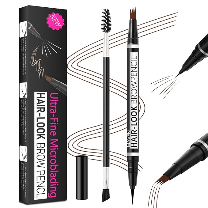 2-in-1 Eye Brow Pencils for Women,Waterproof Eyebrow Pen with 4 Tip Microblading Eyebrow Pencil and 0.01mm Ultra-Precise Eyeliner,Create Natural Hair-Like Brows,Lasting (02 Brown)