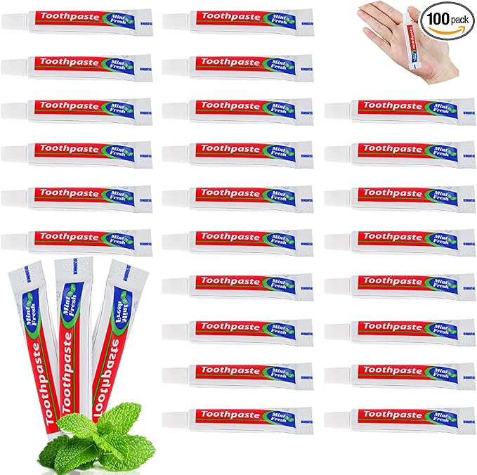 100 Tubes Bulk Travel Size Toothpaste,Extra Small 0.35oz Small Toothpaste Travel Size Bulk 0.8x3.5 inches Peppermint Mini Disposable Toothpaste for Hotel,Guests,Homeless,Charity