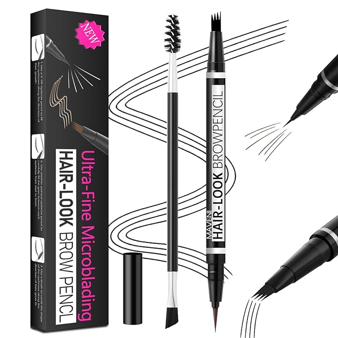 2-in-1 Eye Brow Pencils for Women,Waterproof Eyebrow Pen with 4 Tip Microblading Eyebrow Pencil and 0.01mm Ultra-Precise Eyeliner,Create Natural Hair-Like Brows,Lasting (04 Black)
