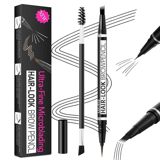 2-in-1 Eye Brow Pencils for Women,Waterproof Eyebrow Pen with 4 Tip Microblading Eyebrow Pencil and 0.01mm Ultra-Precise Eyeliner,Create Natural Hair-Like Brows,Lasting (04 Black)