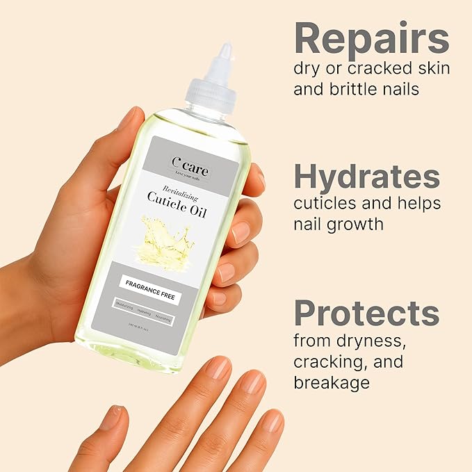 C CARE Fragrance-Free Cuticle Oil For Nails - Repairs Cuticles Overnight - Moisturizes and Strengthens Nails and Cuticles - 8 oz