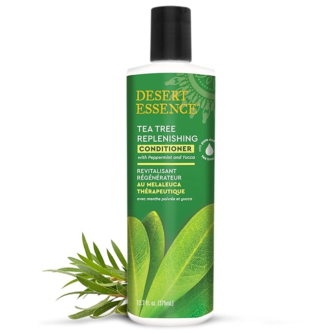 Desert Essence Tea Tree Replenishing Conditioner - 12.7 Fl Ounce - Peppermint & Yucca - Eucalyptus Oil - Vitamin E - Keratin - Murumuru Butter For Dull, Damaged Hair - Reduces Hair Breakage & Flaking