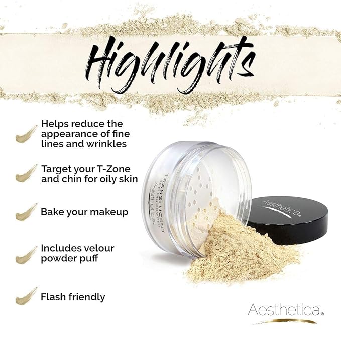 Aesthetica Translucent Setting Powder – Matte Finishing Makeup Loose Setting Powder – Flash Friendly Translucent Powder Foundation - Loose Face Powder Includes Velour Puff