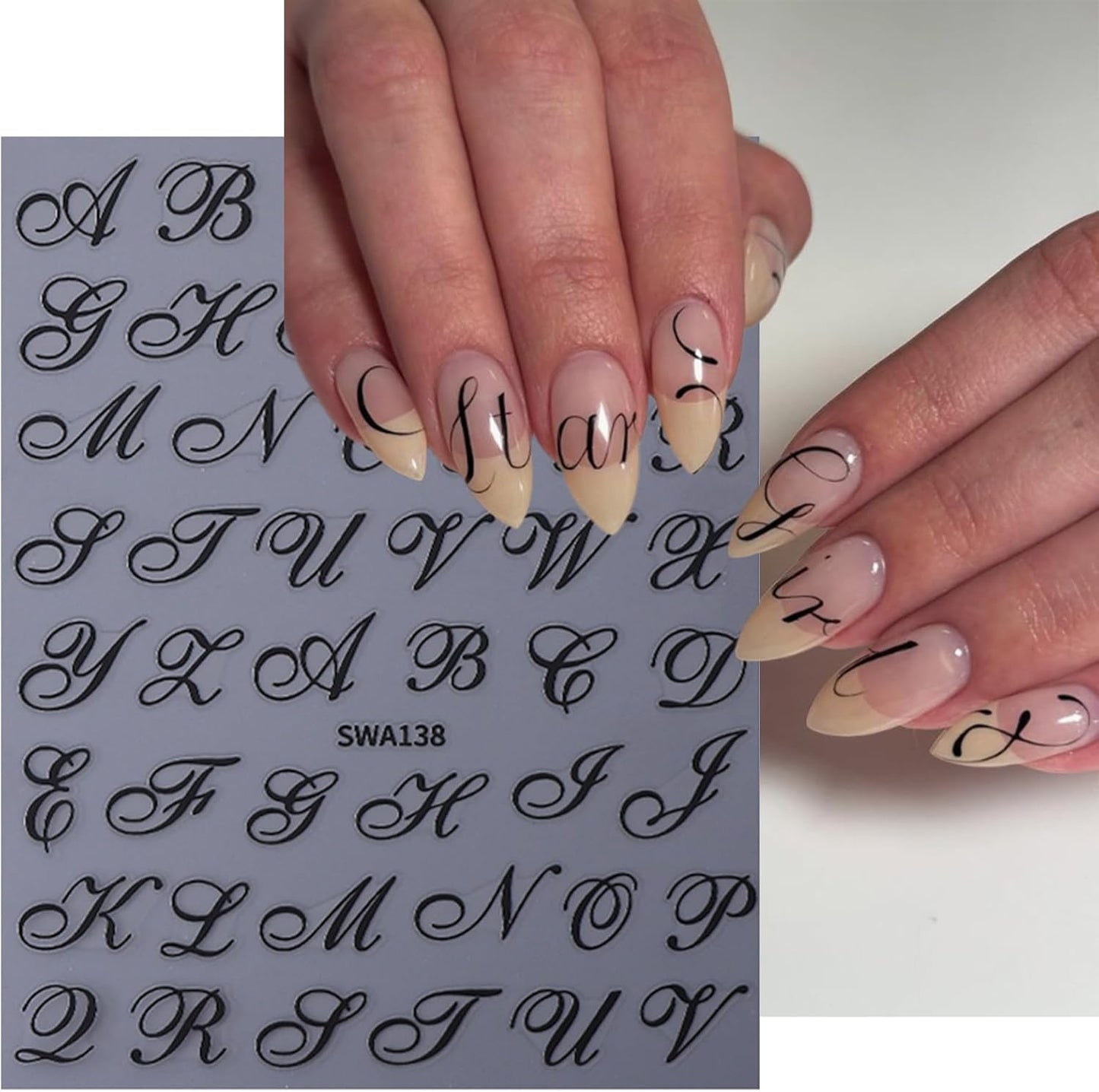 6 Sheets Gothic Nail Art Sticker Decals, Russian Letters Notes Nail Stickers Holiday Nail Decals for Nail Art Black Graffiti Style Design Nail Supplies Elegant Self Adhesive Decals for Women Decor