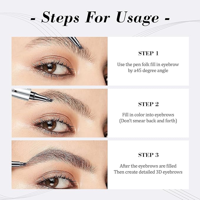3D Waterproof Microblading Eyebrow Pen 4 Fork Tip Tattoo Pencil, Long-Lasting Brow Microfilling Eyebrow Pen, Easy to Use Microblade Eyebrow Pencil Eyebrow Brush (Black)