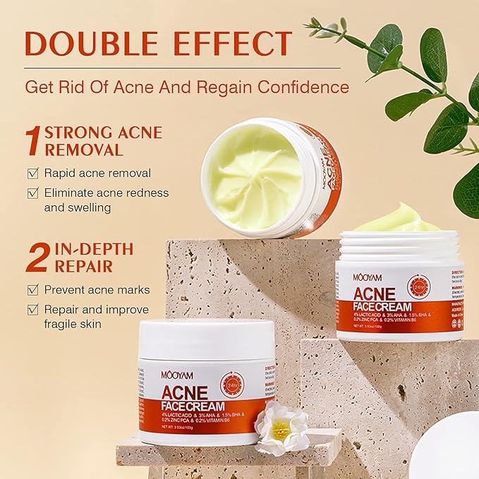 Acne Treatment for Face for Hormonal Cystic Stubborn Acne Cream for Sensitive Skin Teens Adults Women Men Spot Pimple Butt Control Rapid Clearing Breakout Overnight Face Blemish Treatment Moisturizer
