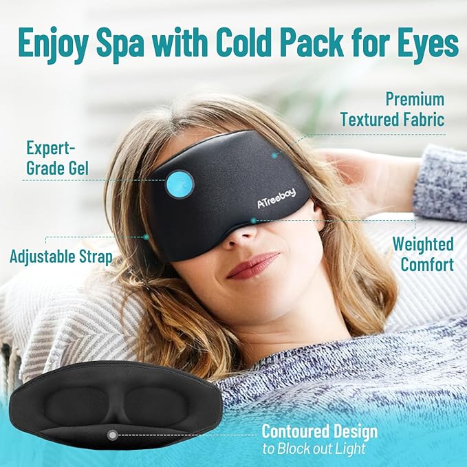 3D Gel Cooling Eye Mask, Weighted Eye mask for Sleeping, 3D Contoured Cup No Pressure Night Blindfold Sleep Mask, Ice Cold Pack Eyes Cold Compress for Puffy Eyes, Dark Circle, Black