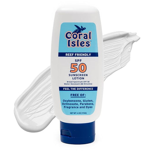 Sunscreen SPF 50 | Hawaii Compliant as Reef Safe | Octinoxate & Oxybenzone Free | Broad Spectrum UVA/UVB Protection | Water Resistant 80 Min. | Fragrance Free | 6 Fl Oz Lotion