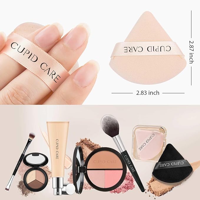 6 Pcs Triangle Powder Puff with 2 Travel Cases, Setting Powder Puffs for Face Powder and Foundation, Velour Makeup Puff for Loose Powder Body Powder, Skin-Friendly, Beauty Makeup Tools
