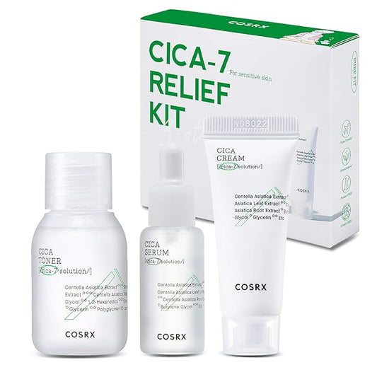 COSRX CICA Relief Kit, Toner, Serum, Cream with Centella Asiatica, Sensitive Skin, Soothing, Moisturizing, Travel Size Set, Gift Set, Korean Skin Care, Not Tested on Animals, Paraben Free