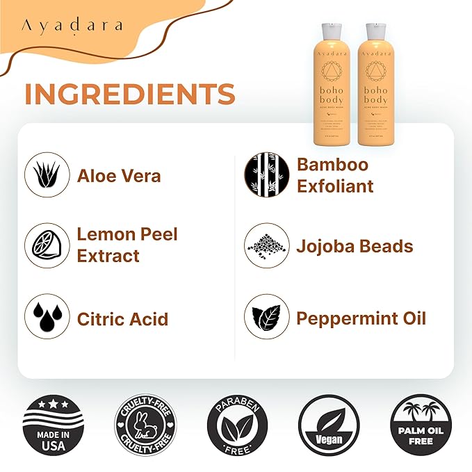 Boho Body Acne Body Wash, 8oz, Back Acne Treatment Body Wash, Acne Body Wash With Hydrating Aloe Vera, Body Acne Wash that Hydrates Skin, Body Wash for Sensitive Skin Men and Women, 50+ Uses
