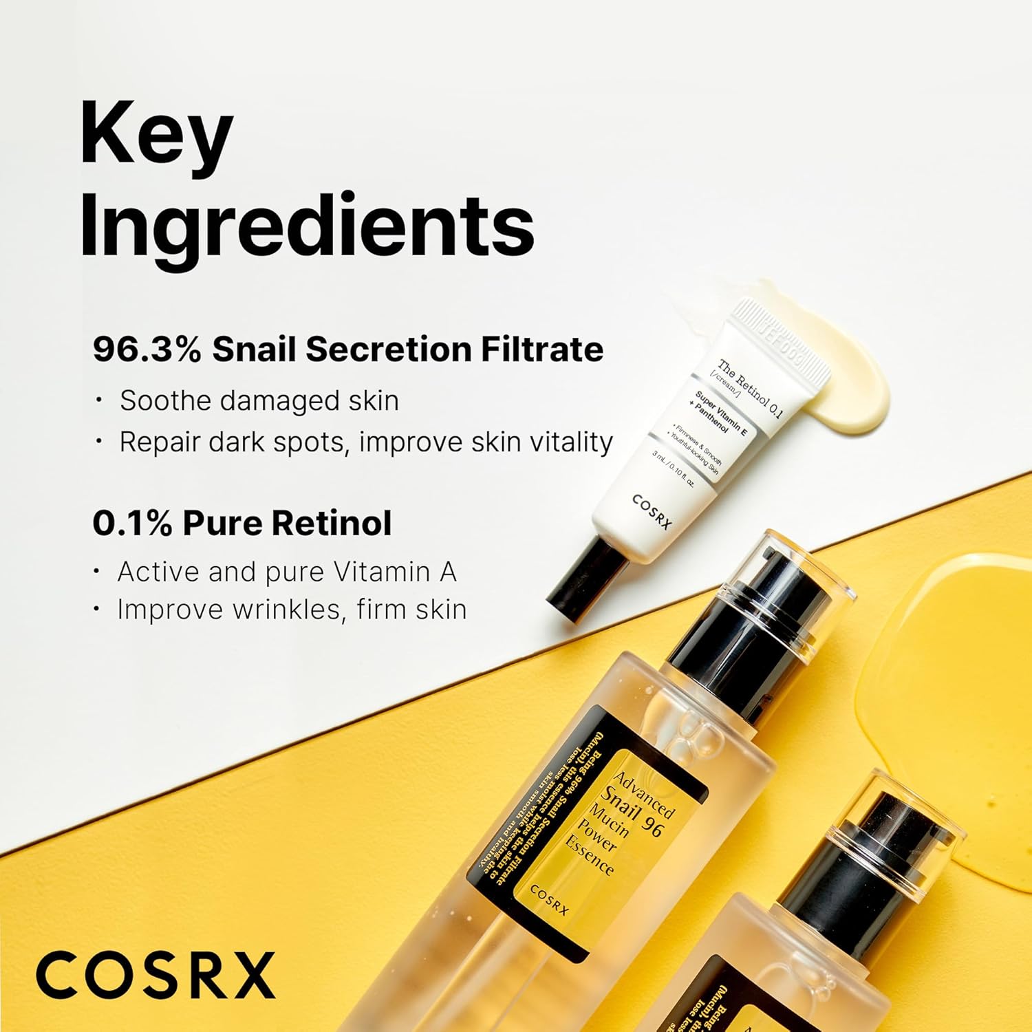 Glass Skin Starter Set, Amazon Exclusive, Advanced Snail 96% Mucin Power Essence & Retinol 0.1% Cream Mini Sample, Daily Hydrating & Firming Korean Skin Care Kit, Gift Set