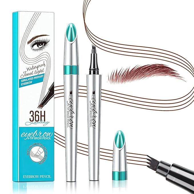 3D Waterproof Microblading Eyebrow Pen 4 Fork Tip Tattoo Pencil, Long-Lasting Brow Microfilling Eyebrow Pen, Easy to Use Microblade Eyebrow Pencil Eyebrow Brush (Reddish Brown)