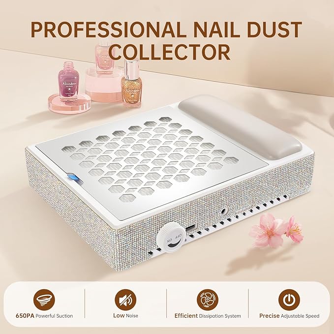 Cordless Nail Dust Collector, Brushless Turbo Fan Dust Collector Nail Tech with 30pcs Cotton Filter,Rechargeable Dust Suction Machine for Acrylic Gel Polish Manicure at Salon&Home