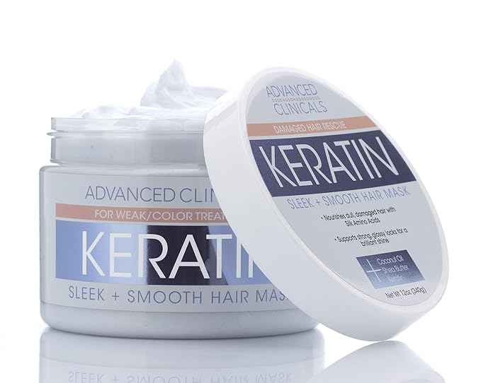 Advanced Clinicals Keratin Hair Mask Treatment, 12 Fl Oz (2-Pack), For Color Treated Hair, Detoxifying + Fortifying Repair Conditioner with Shea Butter, Helps Strengthen Broken Hair