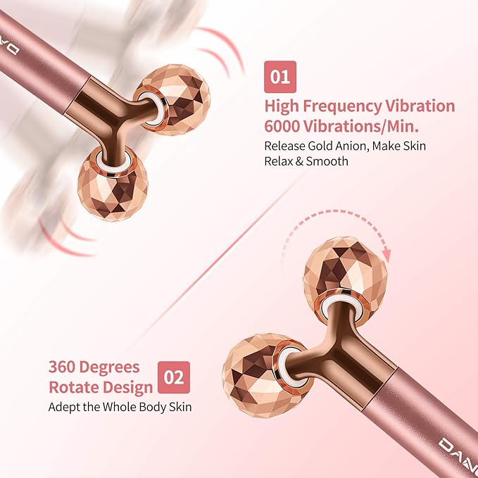 2-IN-1 Electric Face Massager Roller 24k Rose Gold Face Roller, 3D Roller and Unique Crescent Shape Facial Roller Massager Kit Arm Eye Nose Massager Skin Care Tools