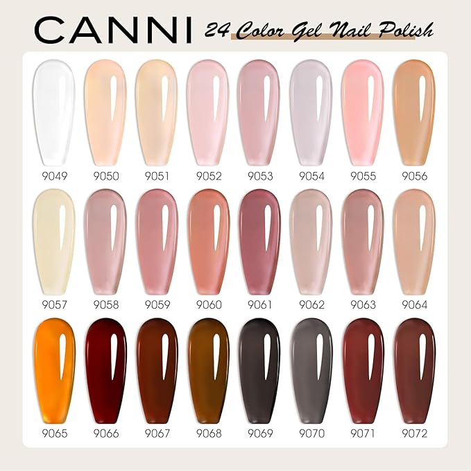 CANNI CC3 Jelly Gel Nail Polish Set with Color Card, 30Pcs Jelly Pink Gel Polish Nude Brown Color High Gloss Soak Off U V Nail French Nail Manicure Salon DIY