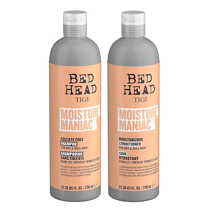 Bed Head by TIGI Sulfate Free Shampoo and Conditioner Set for Dry Hair, Moisture Maniac Hair Care with Argan Oil, 25.36 fl oz, 2 pack