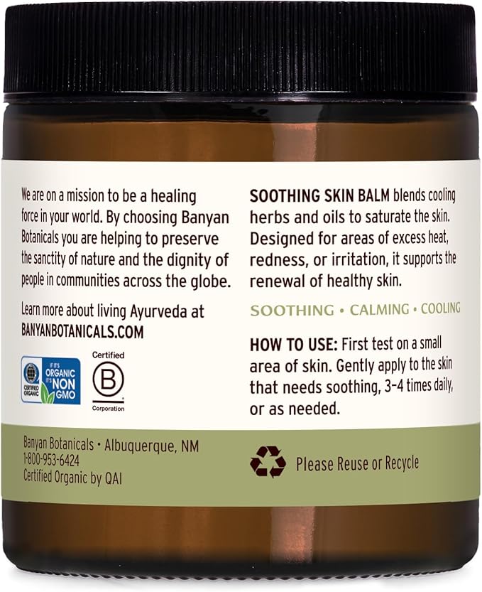 Banyan Botanicals Soothing Skin Balm – Organic Herbal Skin Care Salve with Neem Leaf and Vetiver – Cooling and Soothing Balm For Natural Skin Health – 4 oz – Non GMO Sustainably Sourced Petroleum Free