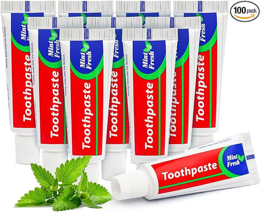 100pcs Travel Size Toothpaste Bulk - 0.88oz/25g Mint Mini Disposable Toothpaste for Hotel, Guests, Homeless, Charity