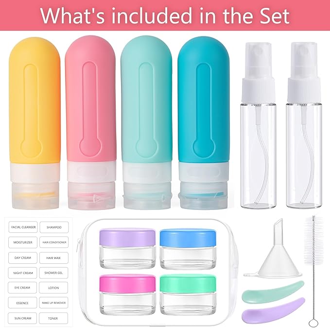 16pack Travel Bottles for Toiletries, TSA Approved LeakProof Squeezable Silicone Toiletry Containers for Shampoo, Conditioner, 3oz Portable Refillable Traveling Size Liquid Containers (16Pcs/Colorful)