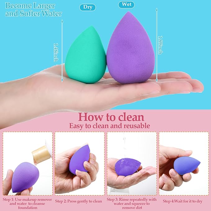 14 Pcs Makeup Sponge Beauty Sponges Blender with 4 Pcs Powder Puff and 4 Pcs Mini Make up Sponges for Liquid,Foundation,Powder,Concealer,Cream