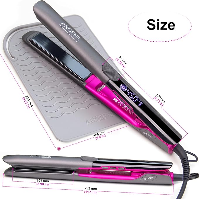 ANGENIL Professional Titanium Flat Iron Hair Straightener and Curler 2 in 1, Dual Voltage Hair Straighteners for Women, 20S Fast Heating Flat Iron 1-inch with Anti-scalding and Anti-Slip Silicone Mat