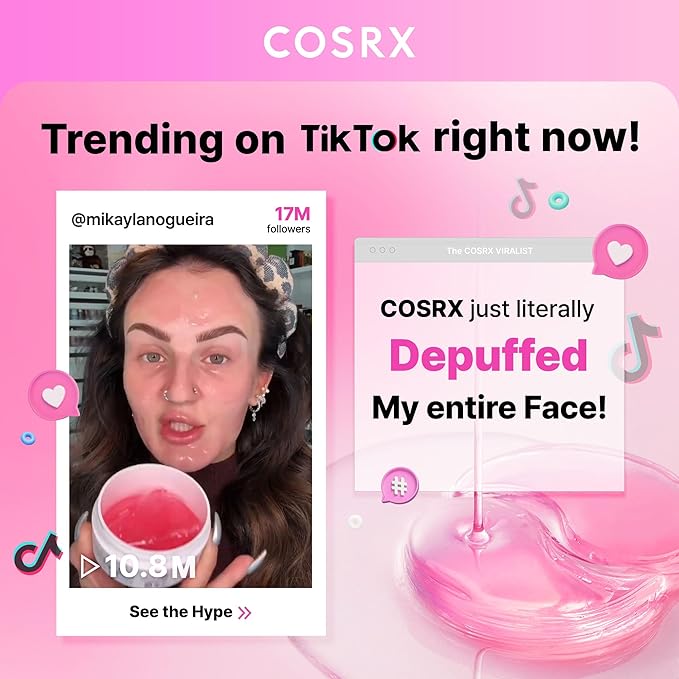 COSRX Pink Peptides Collagen Hydrogel Eye Patch for Puffy Eyes and Dark Circles, Under Eye Mask, 60 Under Eye Patches, Korean Skin Care