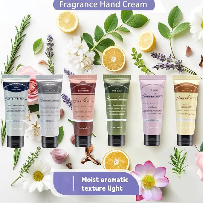 6 Pack Travel Size Hand Cream Set - 1 oz Moisturizing Lotion for Dry Cracked Hands, Misty Bamboo Forest Scented Hand Lotion Gift for Women, Nurses, Teachers, Bridesmaids Gifts