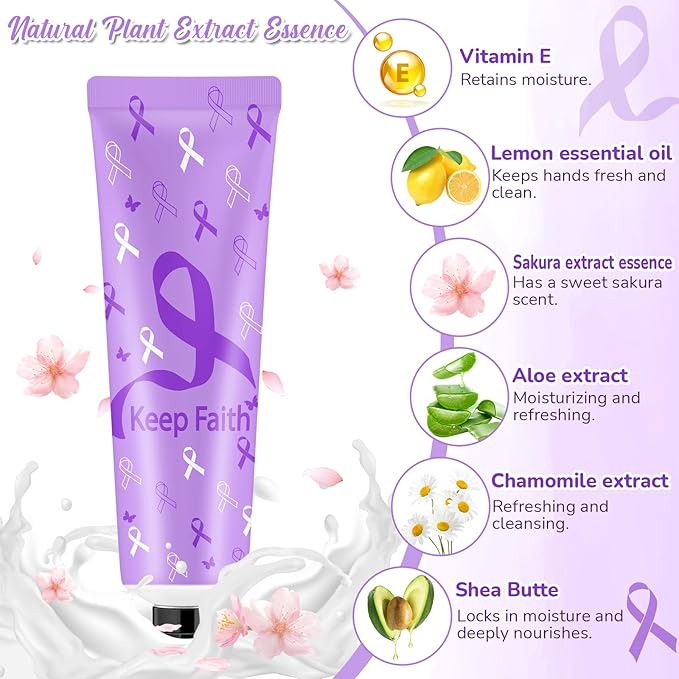 48 Sets Purple Ribbon Domestic Violence Alzheimers Pancreatic Cancer Epilepsy Awareness Hand Cream Gifts Bulk Baby Shower Hand Cream Travel Size Lotion Bulk Party Supplies Favors