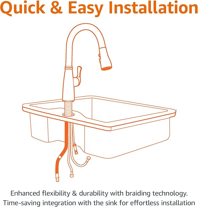 Amazon Basics Kitchen Faucet, Pull-Down Sink with Fast Mount, Chrome Finish, 1-Pack