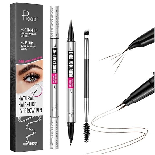 2-in-1 Dual Ended Microblading Eyebrow Pen & Eyebrow Brush, Waterproof 2-Fork-Tip & Precise Brush-Tip for Natural Hair-Like Brows, Perfect Eyebrows Make up,Last 24Hrs.