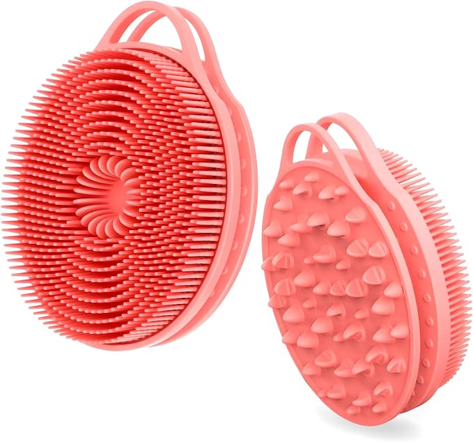 2 in 1 Silicone Body Scrubber, Anti Cellulite Massage Scrubber, Exfoliating Shower Brush for Men & Women, Removes Dead Skin, Reduces Cellulite, Improves Circulation, Fast Dry, Non Slip (1PC, Pink)
