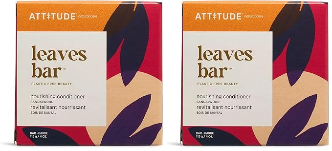 ATTITUDE Hair Conditioner Bar, Plant- and Mineral-Based Plastic-free Beauty Care, Vegan and Cruelty-free, Nourishing, Sandalwood, 4 Oz (Pack of 2)