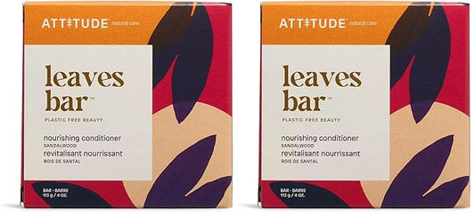 ATTITUDE Hair Conditioner Bar, Plant- and Mineral-Based Plastic-free Beauty Care, Vegan and Cruelty-free, Nourishing, Sandalwood, 4 Oz (Pack of 2)