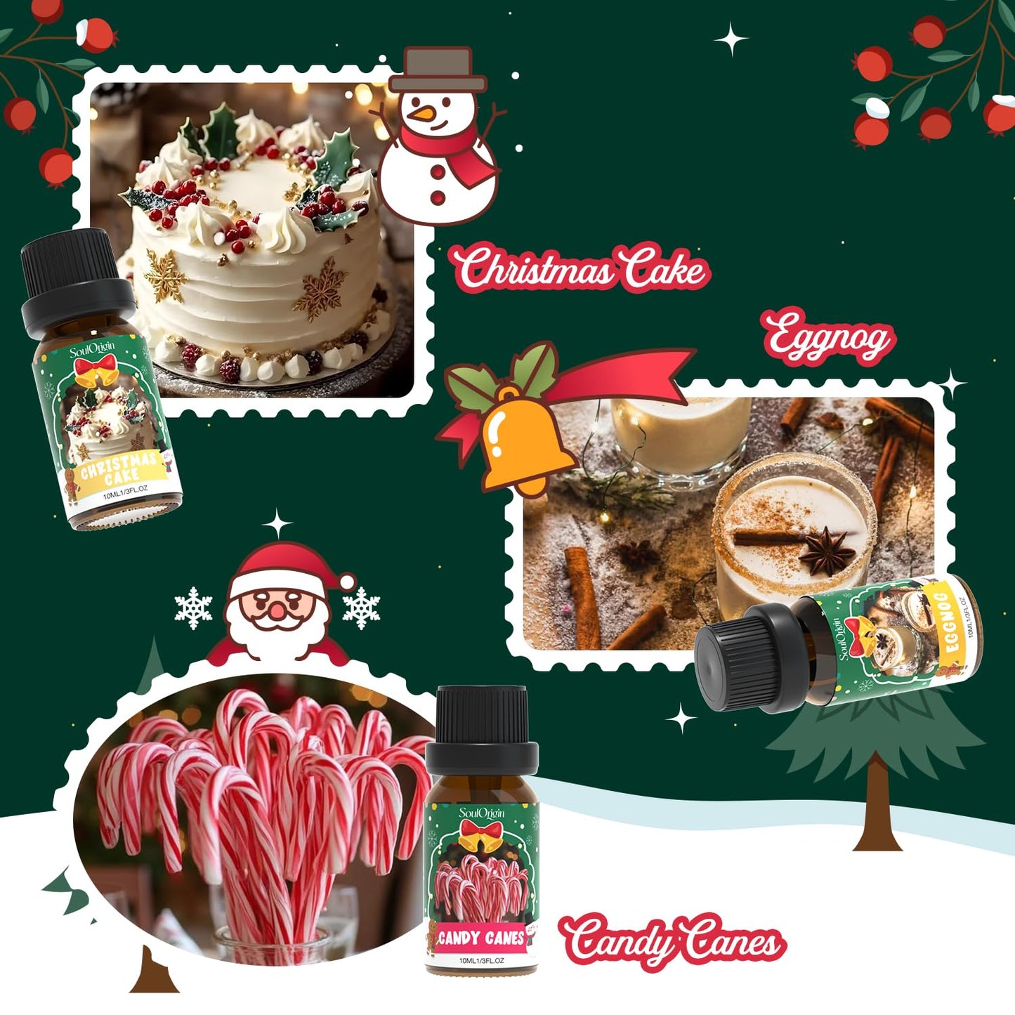 Christmas Essential Oils Set, Fragrance Oil Set for Diffuser, Scent Diffuser Oil for Candle Making-Christmas Cake, Eggnog, Candy Canes, Gingerbread, Mistletoe, Christmas Pudding
