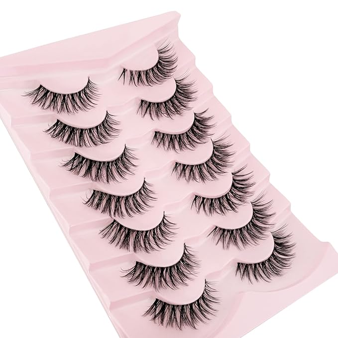 Cat Eye Lashes False Eyelashes Natural Look, Yasnai Wispy Fake Lashes Volume Lashes, Strips Lashes Natural Eyelashes Clear Band 6 Pairs Pack
