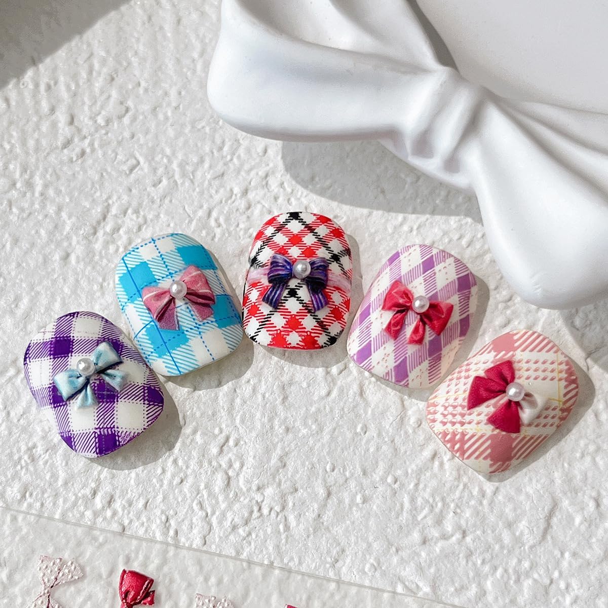 Cute Bow Nail Stickers Multicolor Bowtie Nail Decals Bow Stickers for Nails 3D Self Adhesive Nail Art Supplies & Decorations for Women Girls,1 Sheet DIY Manicure Decor