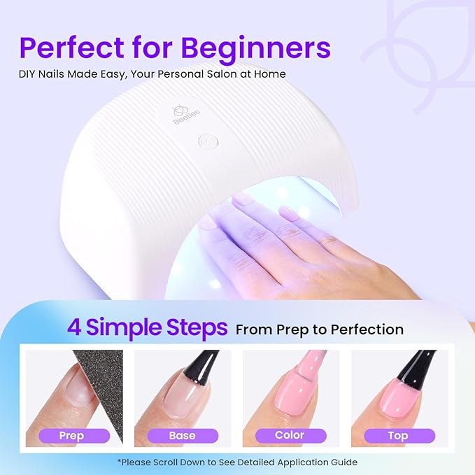 Beetles Gel Nail Polish Kit with U V Light: 34pcs Gel Polish Set Popular 20 Colors with Base Matte & Glossy Top Coat, Medium Coffin Press on Nails Accessories DIY Salon Gifts for Women Teen Girls